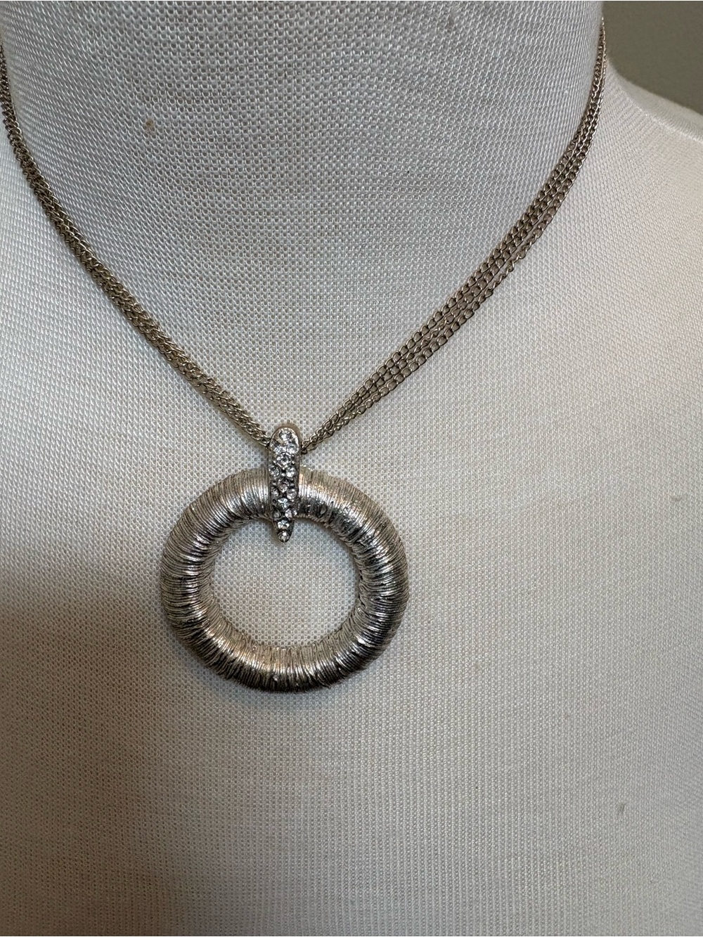 Jordache Vintage Silver-Tone Textured Circular Pendant Necklace